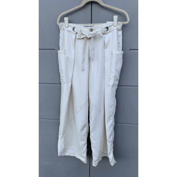 Free People We The Free Ivory Women Dunes Wide-Leg Tie Slouchy Jeans Pants Sz 26 - Picture 8 of 16